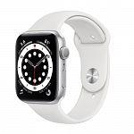 Умные часы Apple Watch Series 6 44mm (корпус из алюминия серебристого цвета, спортивный ремешок белого цвета) 