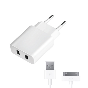 Сетевое зарядное устройство Deppa с кабелем 30-pin для iPhone/iPad белый