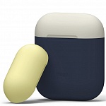 Силиконовый чехол для Apple AirPods Elago Silicone Duo Case (синий с белой и желтой крышками)