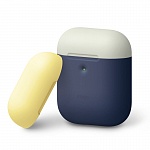 Силиконовый чехол для Apple AirPods Elago A2 Wireless Silicone Duo Case (синий с белой и желтой крышками)