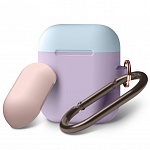 Силиконовый чехол для Apple AirPods Elago Duo Hang Case (сиреневый с голубой и розовой крышками)