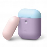 Силиконовый чехол для Apple AirPods Elago A2 Wireless Silicone Duo Case (сиреневый с голубой и розовой крышками)