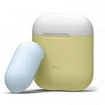 Силиконовый чехол для Apple AirPods Elago Silicone Duo Case (желтый с белой и голубой крышками)