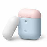 Силиконовый чехол для Apple AirPods Elago A2 Wireless Silicone Duo Case (голубой с белой и розовой крышками)
