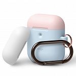 Силиконовый чехол для Apple AirPods Elago A2 Wireless Silicone Hang Duo Case (голубой с белой и розовой крышками)