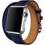 Ремешок кожаный HM Style Double Tour для Apple Watch 38mm\40mm (синий)
