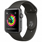 Умные часы Apple Watch Series 3 38мм корпус из алюминия цвета «серый космос», спортивный ремешок чёрного цвета (MQKV2)