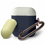 Силиконовый чехол для Apple AirPods Elago Duo Hang Case (синий с белой и желтой крышками)