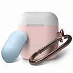 Силиконовый чехол для Apple AirPods Elago Duo Hang Case (розовый с белой и голубой крышками)
