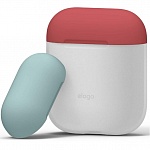 Силиконовый чехол для Apple AirPods Elago Silicone Duo Case (светящийся в темноте с голубой и красной крышками)