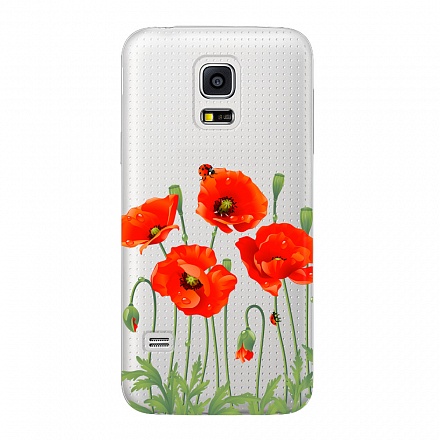 Чехол и защитная пленка для Samsung Galaxy S5 mini Deppa Art Case Flowers маки