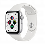 Умные часы Apple Watch Series SE 44mm (корпус из алюминия серебристого цвета, спортивный ремешок белого цвета) 