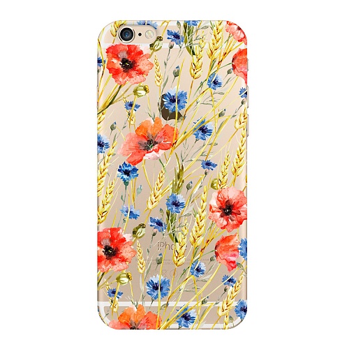 Чехол и защитная пленка для Apple iPhone 6 Deppa Art Case Flowers маки и колосья