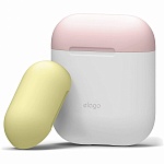 Силиконовый чехол для Apple AirPods Elago Silicone Duo Case (белый с желтой и розовой крышками)