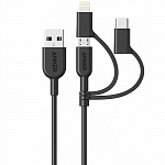Кабель Anker powerline II (A8436011) USB-A to USB-Type C/Lightning/MicroUSB (черный)