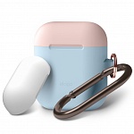 Силиконовый чехол для Apple AirPods Elago Duo Hang Case (голубой с белой и розовой крышками)