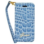 Чехол для iPhone 5/5S Guess Croco Wallet slim Strap голубой