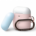 Силиконовый чехол для Apple AirPods Elago A2 Wireless Silicone Hang Duo Case (розовый с белой и голубой крышками)