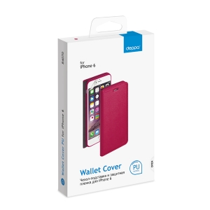 Чехол и защитная пленка для iPhone 6 Deppa Wallet Cover PU магнит фуксия