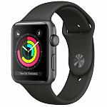 Умные часы Apple Watch Series 3 42мм корпус из алюминия цвета «серый космос», спортивный ремешок чёрного цвета (MQL12)
