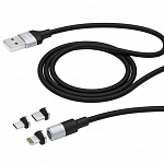 Магнитный дата-кабель Deppa 3 в 1 micro USB, USB-C, Ligthning (черный)