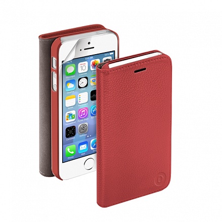 Чехол и защитная пленка для Apple iPhone 5 Deppa  Wallet Cover магнит красный