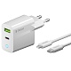 Сетевое зарядное устройство Deppa USB A + USB-C, PD 3.0, QC 3.0, 20W, дата-кабель USB-C - Lightning (MFI)(белый)